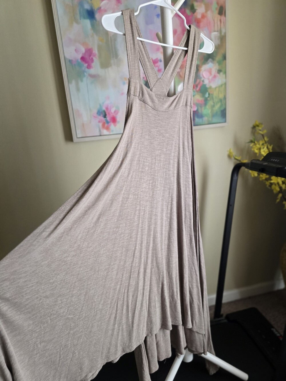 Free People Beach Taupe Handkerchief Hem Maxi Dress L Boho Oversized Made USA - Picture 4 of 7